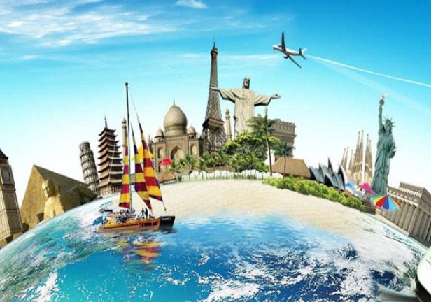 Picture Represents The Travel Concept - World Landmarks Situated on the Globe.